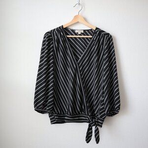 LOFT Striped Wrap Top with Waist Tie | S